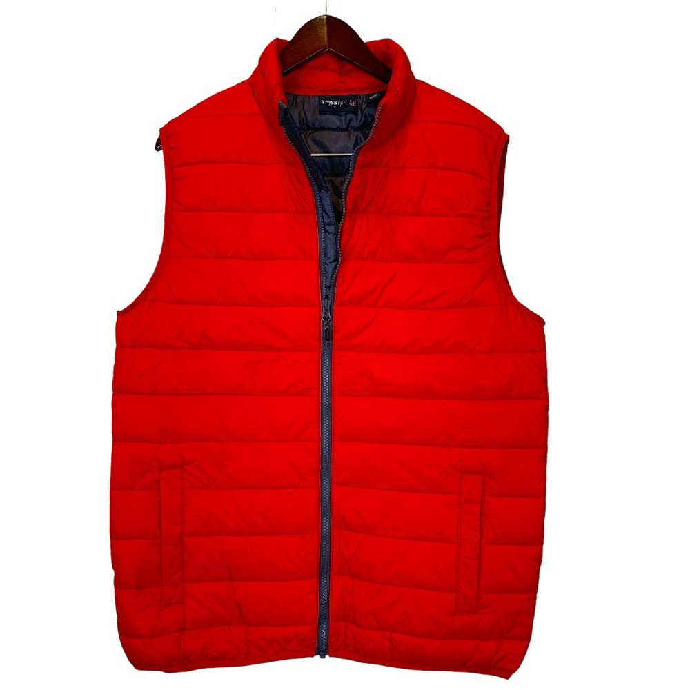 Swiss Tech Mens M Puffer Vest Red Orange Zip Insulated Jacket Pockets 38/40